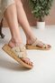 Aisha Women's Gold Double Buckle Detailed Daily Suede Slippers - 2