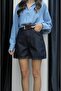 Navy Blue Basic Denim Shorts - 5