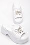 Women's Wedge Heeled Slippers White Patent Leather Full Face Thin Accessories