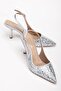 Women's Evening Dress Shoes Silver Thin Heeled Stone Slab