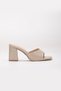 Large Size Women's Heeled Slippers Beige Patent Leather with Thin Band - 3