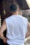 Men's White Basketball Player Zero Sleeve 100% Cotton Crew Neck Oversized Sleeveless Kejıl T-Shirt - 6