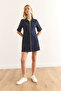 Women's Navy Blue Zippered Mini Denim Dress Elb-19002399 - 3