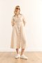 Women's Beige Maxi Shirt Dress with Elastic Waist and Pockets ELB-19002398 - 2