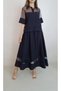 WOMEN'S NAVY BLUE ORGANZA-DETAIL KNITTED SHIRT SKIRT TWO-PIECE SET YY101226
