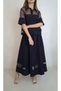 WOMEN'S NAVY BLUE ORGANZA-DETAIL KNITTED SHIRT SKIRT TWO-PIECE SET YY101226 - 4