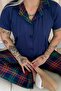طقم بيجامة نسائي بزر أمامي حصري من Navy Tartan - 5