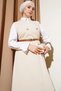 Gold Buttoned Belted Gilet Dress Beige - 2