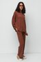 Ribbed Pocket T-Shirt Flare Leg Trousers Set 9132 Brown - 2