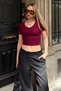 Burgundy Peria V-Neck Short Sleeve Women's Crop T-Shirt - 2