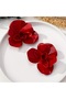 Velvet Textured Big Red Flower Women's Earrings - 2