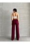 Women's Burgundy High Waist Ribbed Modal Pants - 5