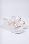 Women's White Skin Adjustable Double Buckle Back Elastic Comfort Sandals