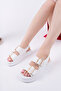 Women's White Skin Adjustable Double Buckle Back Elastic Comfort Sandals - 4