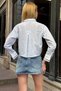 Women's White Blue Striped Oversize Crop Woven Shirt with Garnished Cuffs and Pockets - 9
