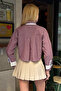 Women's Burgundy Striped Oversize Crop Woven Shirt with Garnished Cuffs and Pockets - 8
