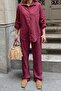 Burgundy Zeya Striped Shirt-Pants Modal Women's Bottom Top Set - 4