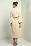 Women's Buttoned Long Sleeve Midi Dress with Elastic Waist Vest - 4