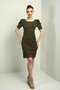 Women's Boat Neck Sleeves Buttons Pleated Back Zipper Dress - 2