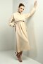 Women's Buttoned Long Sleeve Midi Dress with Elastic Waist Vest