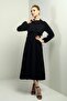 Women's Buttoned Long Sleeve Midi Dress with Elastic Waist Vest - 2