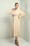Women's Buttoned Long Sleeve Midi Dress with Elastic Waist Vest - 2
