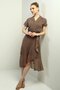 Women's Double Breasted Collar Lined Crispy Pattern Front Flounce Chiffon Dress - 2