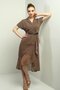Women's Double Breasted Collar Lined Crispy Pattern Front Flounce Chiffon Dress