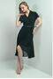 Women's Double Breasted Collar Lined Front Flounce Chiffon Dress - 2