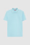 Regular Fit Light Turquoise Pique Textured 100% Cotton Non-Curling Polo Collar Embroidered T-Shirt - 5
