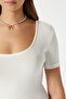 Women's Favor Lux Touch Soft Texture U-Neck Ecru Blouse - 5
