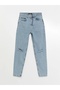 Xside Blue High Waist Mom Fit Women's Jean Pants with Ripped Detail - 5