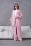 Women's Tulle Flower Embroidered Stone Detailed Kimono and Trouser Top Set - 2