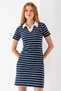 Women's Polo Neck Short Sleeve Striped Dress Navy Blue White - 25538 - 3