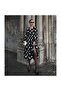 Long Sleeve V-Neck Elastic Waist Polka Dot Long Crepe Dress-Black - S-M - 6