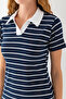 Women's Polo Neck Short Sleeve Striped Dress Navy Blue White - 25538 - 7