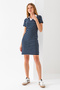 Women's Polo Neck Short Sleeve Striped Dress Navy Blue White - 25538 - 2