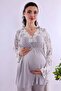 Effortt Gray Maternity Pajama Set with Dressing Gown Byl 280342 - 3