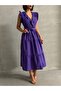 Women's Purple Flounce Double Breasted Collar Dress - 6
