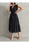 Women's Black Flounce Double Breasted Collar Dress - 6
