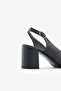Navy Blue Genuine Leather Open Back Block Heeled Women's Shoes - 5