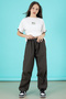 Khaki Written Oversize T-Shirt with Parachute Pants Girl's Suit 20296 - 6