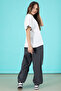 Smoked Written Oversize T-Shirt with Parachute Pants Girl's Suit 20294 - 7