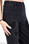 Black Elastic Waist Wide Leg Heart Patterned Girls' Jeans Pants 20407 - 4