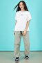 Light Khaki Written Oversize T-Shirt with Parachute Pants Girls' Suit 20295 - 2