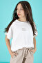 Beige Written Oversize T-Shirt with Parachute Pants Suit for Girls 20297 - 2