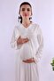 Cotton Maternity Nightgown with Hidden Breastfeeding Feature Effortt - Ecru - 2