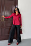 Burgundy Lightly Draped Satin Shirt - 4