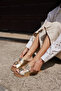 Viola Women's Gold Dore Real Leather Double Buckle Slippers - 3