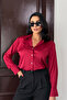 Burgundy Lightly Draped Satin Shirt - 6